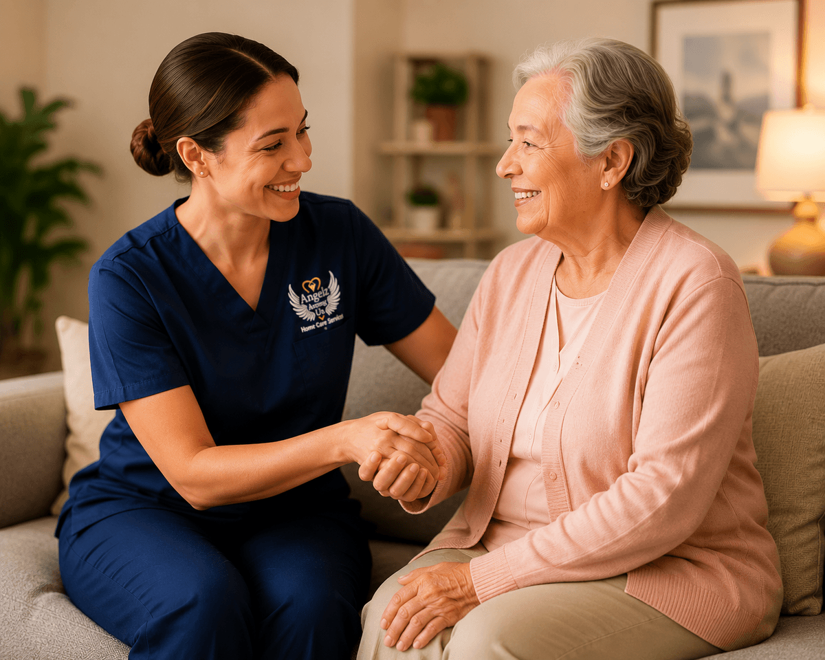 Compassionate caregiver meeting with senior client